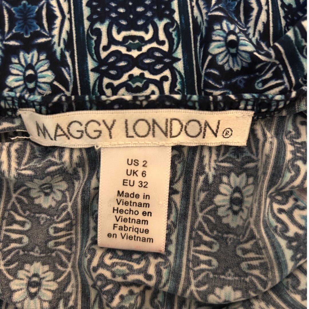 Maggy London Dress Sheath Paisley Print 3/4 Sleeve Career Purple Blue - Haute Poppy