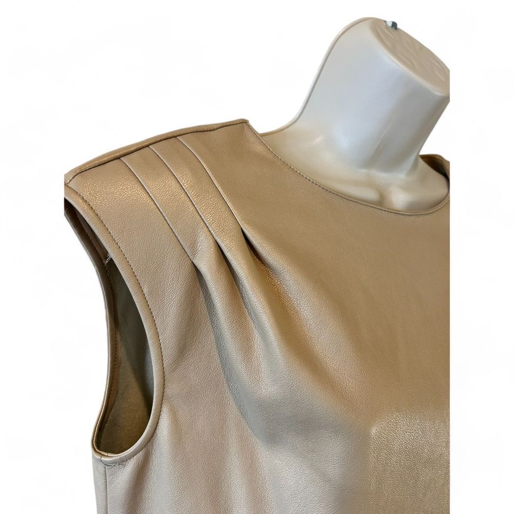Marc New York Beige Faux Leather Sleeveless Top Elegant Blouse - Haute Poppy