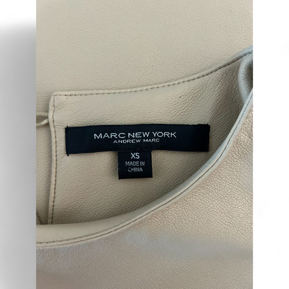 Marc New York Beige Faux Leather Sleeveless Top Elegant Blouse - Haute Poppy