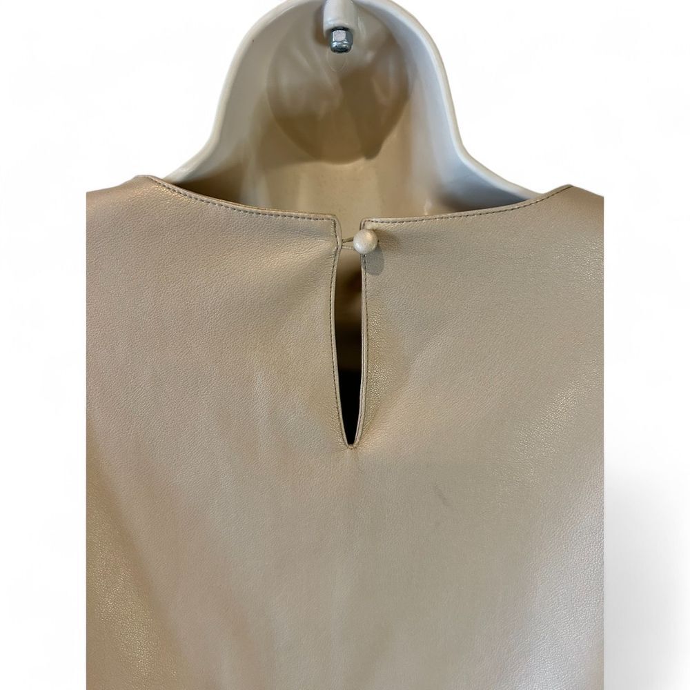 Marc New York Beige Faux Leather Sleeveless Top Elegant Blouse - Haute Poppy