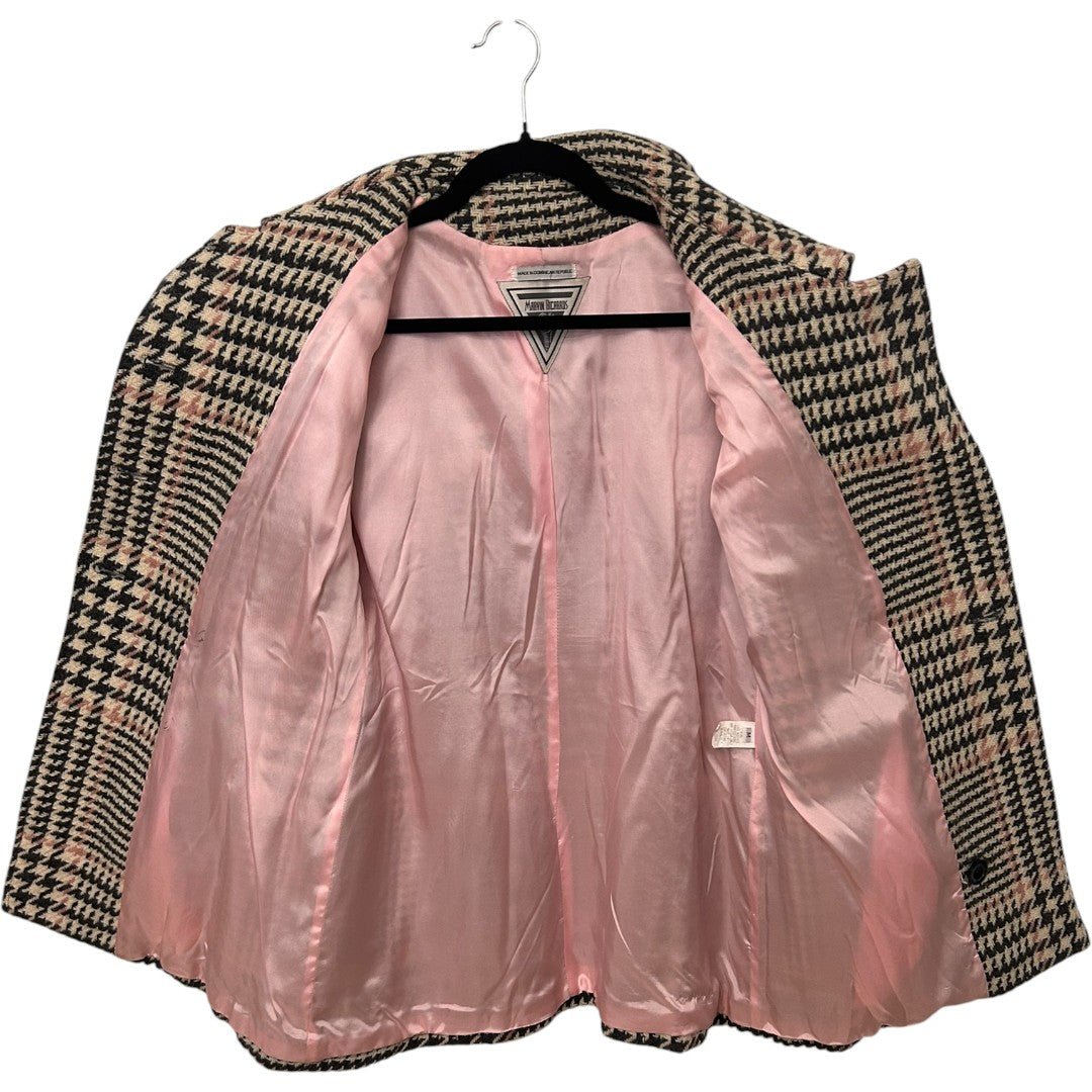 Marvin Richards Houndstooth Plaid Wool Blend Double Breasted Coat - Haute Poppy