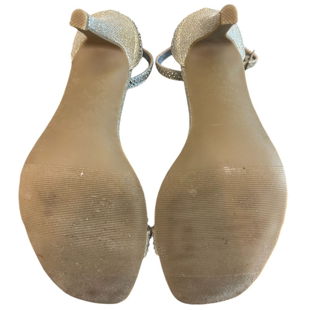 Material Girl Glittery Gold Ankle Strap Sandals Rhinestone Embellished Heels - Haute Poppy