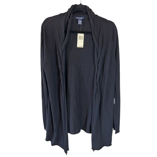 Max Edition Black Open Front Cardigan Draped Neck Cotton Blend Soft Knit - Haute Poppy