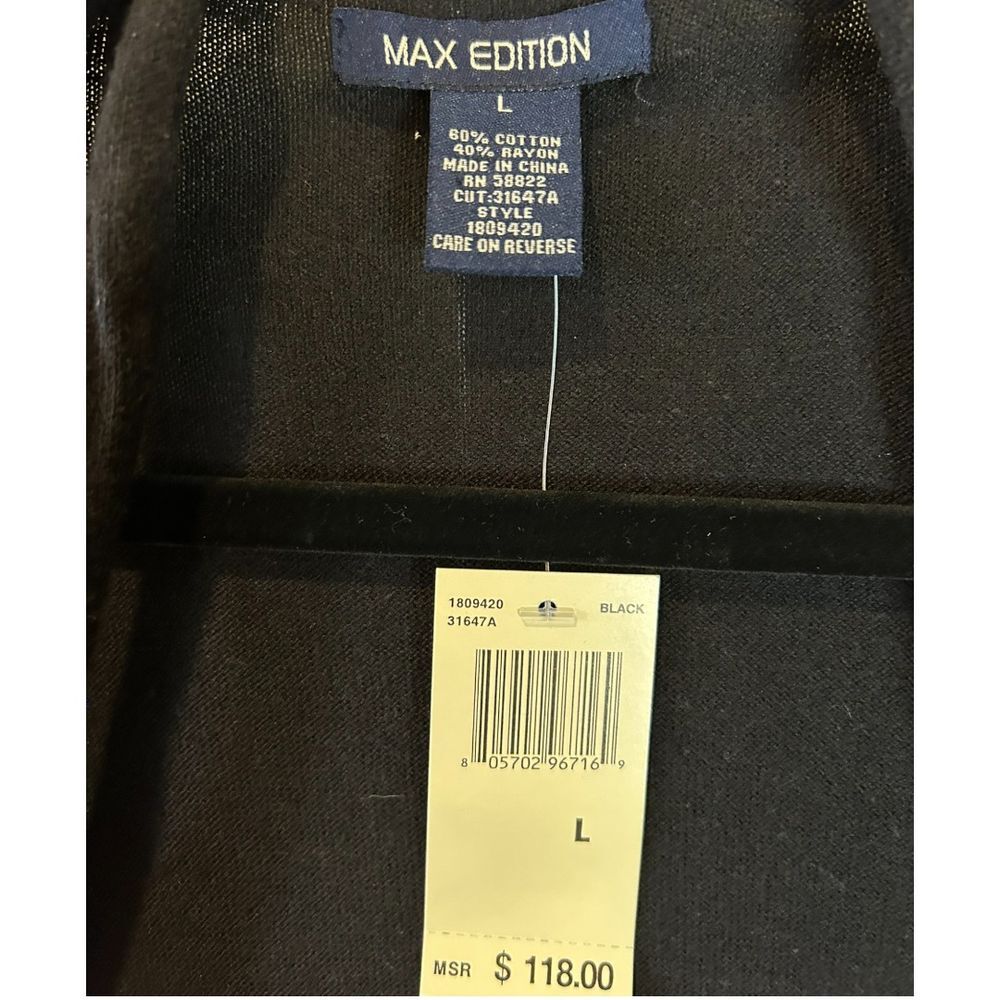 Max Edition Black Open Front Cardigan Draped Neck Cotton Blend Soft Knit - Haute Poppy