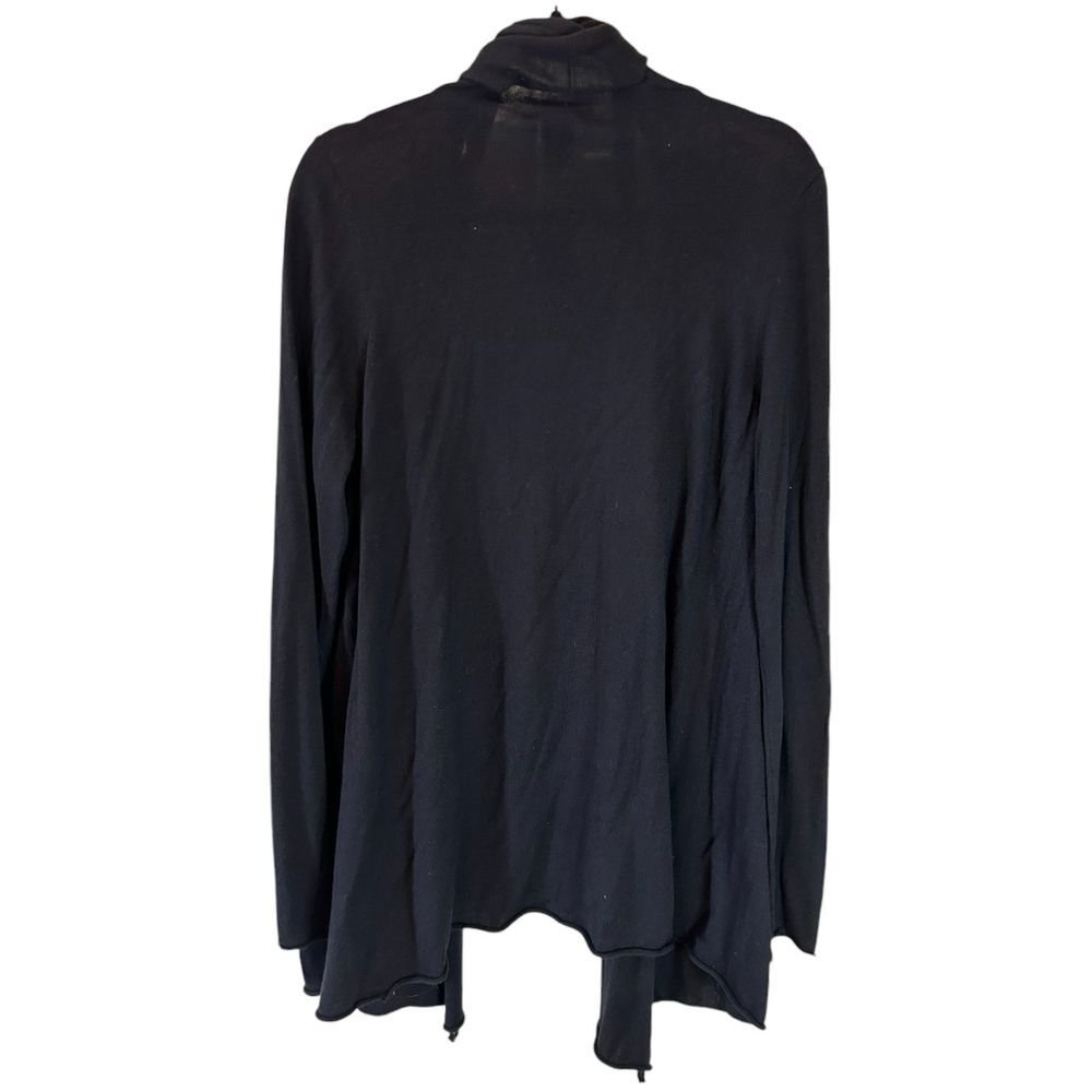 Max Edition Black Open Front Cardigan Draped Neck Cotton Blend Soft Knit - Haute Poppy