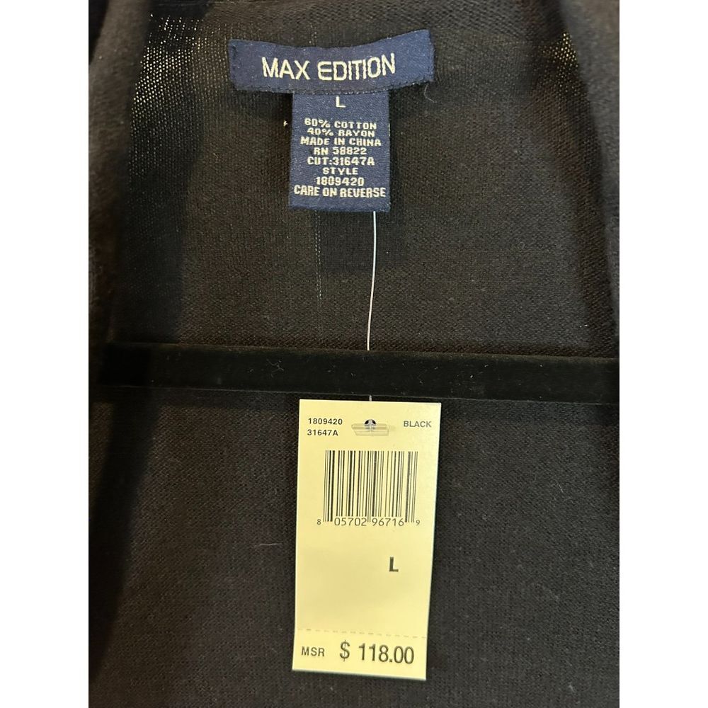 Max Edition Black Open Front Cardigan Draped Neck Cotton Blend Soft Knit - Haute Poppy