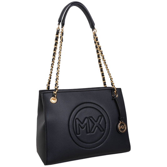 Max Studio Black Pebble Grain Double Handle Chain Tote - Haute Poppy
