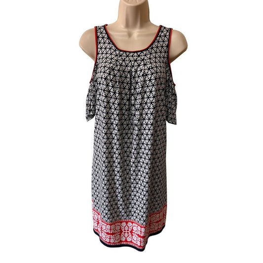 Max Studio Dress Cold Shoulder Sleeves Geometric Print Casual Dress - Haute Poppy