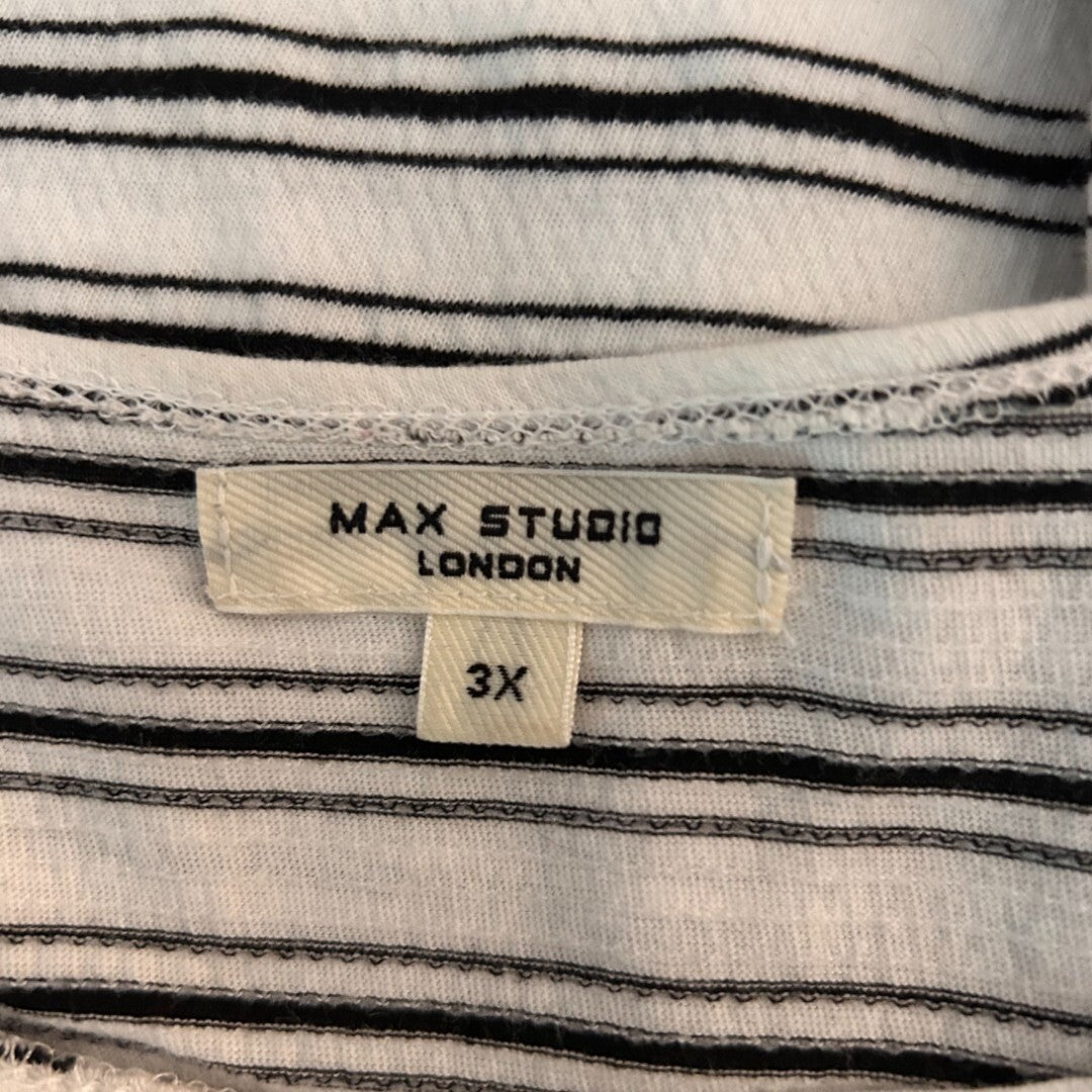 Max Studio Striped Knit Top Ruffle Sleeve Casual Blouse - Haute Poppy