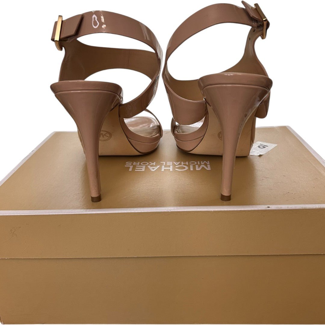 MICHAEL Michael Kors Claudia Patent Leather Ankle Strap Platform Heels Blush - Haute Poppy