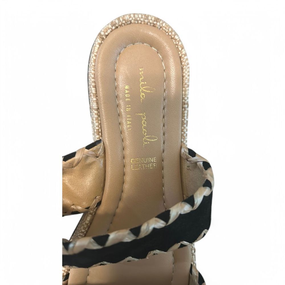 Mila Paoli Genuine Leather Sandals Double Strap Whipstitch Trim Slides - Haute Poppy