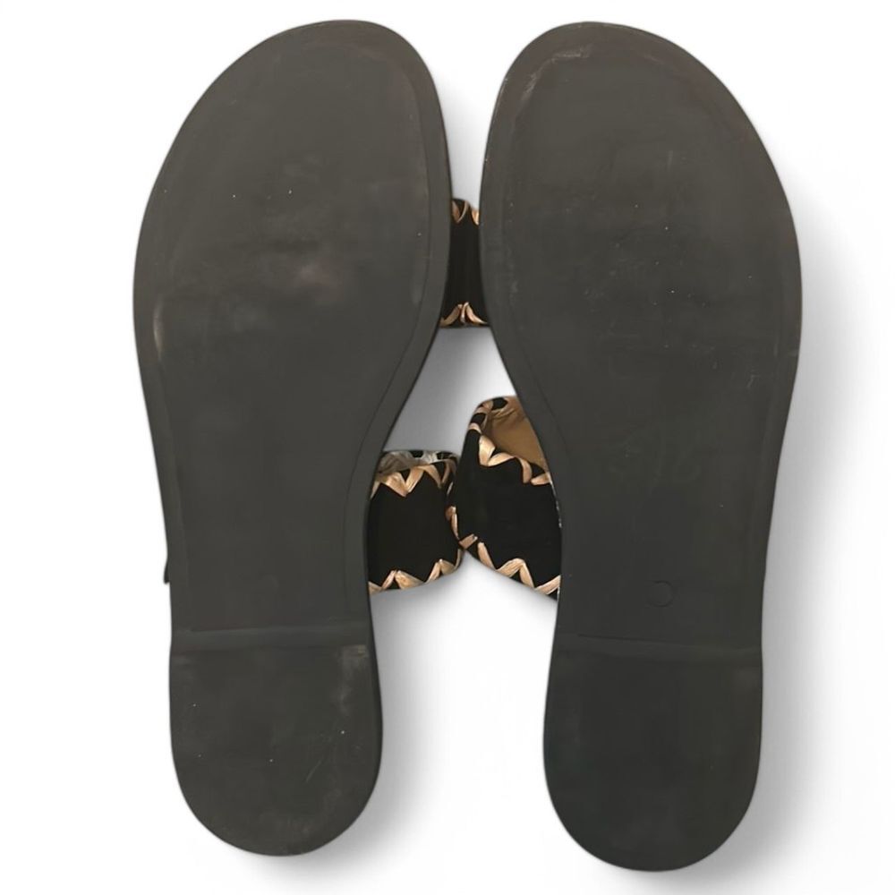 Mila Paoli Genuine Leather Sandals Double Strap Whipstitch Trim Slides - Haute Poppy