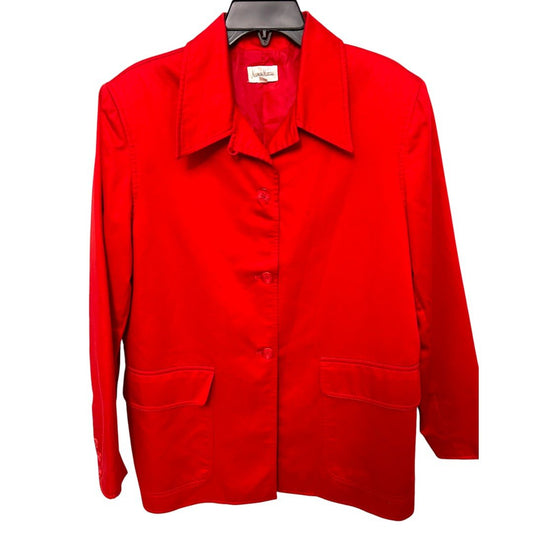 Neiman Marcus Red Cotton Blazer Jacket Button Front Pockets - Haute Poppy