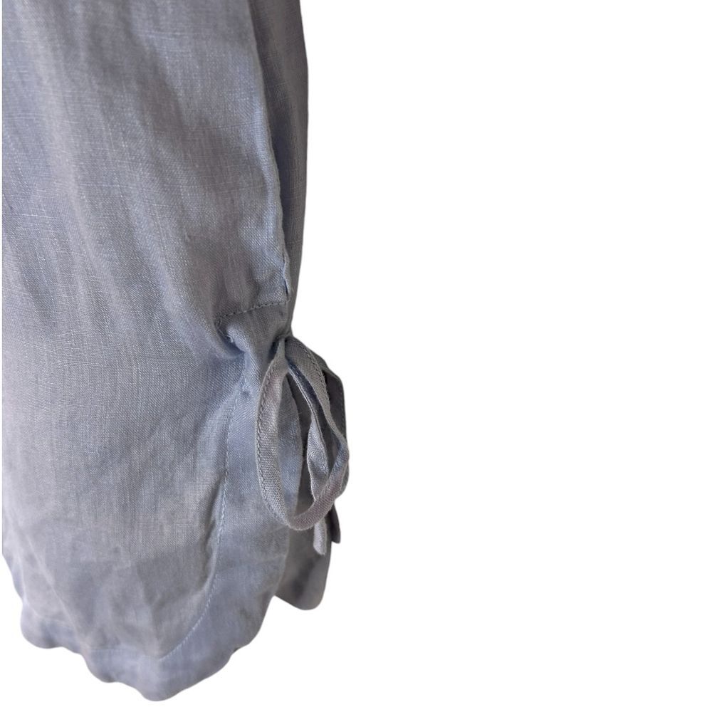 Peck & Peck Light Gray 100% Linen Button Down Shirt Side Tie Detail - Haute Poppy