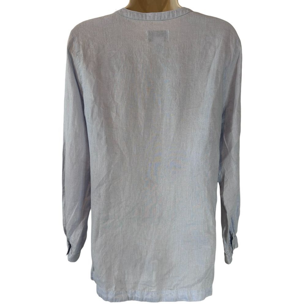 Peck & Peck Light Gray 100% Linen Button Down Shirt Side Tie Detail - Haute Poppy