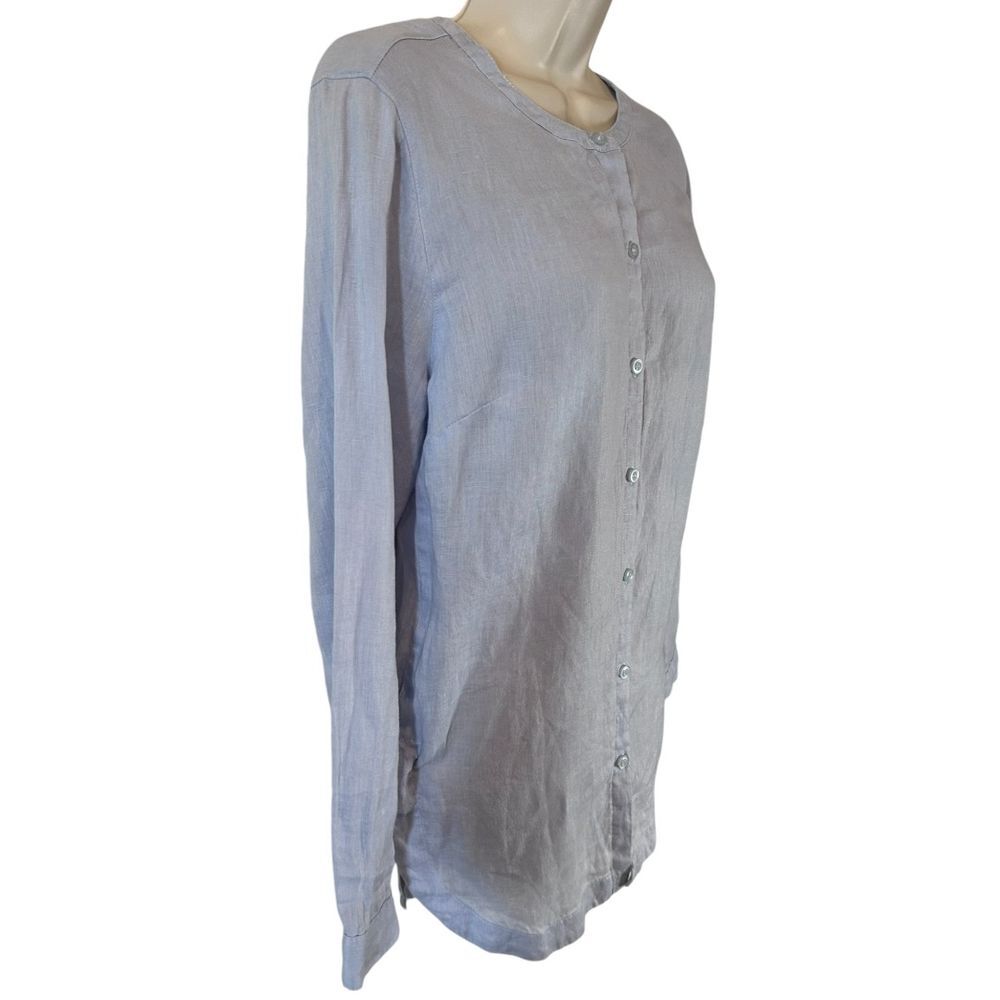 Peck & Peck Light Gray 100% Linen Button Down Shirt Side Tie Detail - Haute Poppy