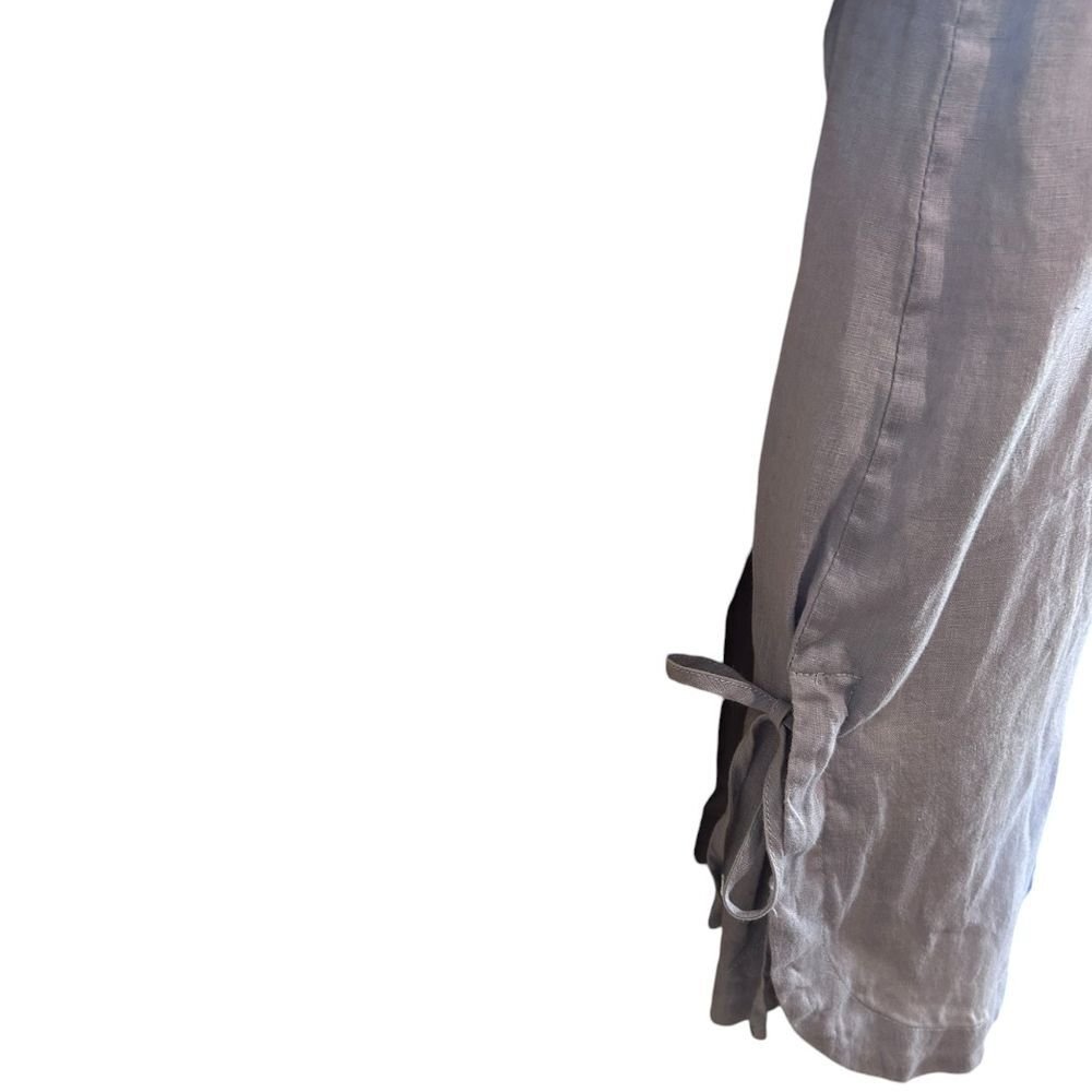 Peck & Peck Light Gray 100% Linen Button Down Shirt Side Tie Detail - Haute Poppy