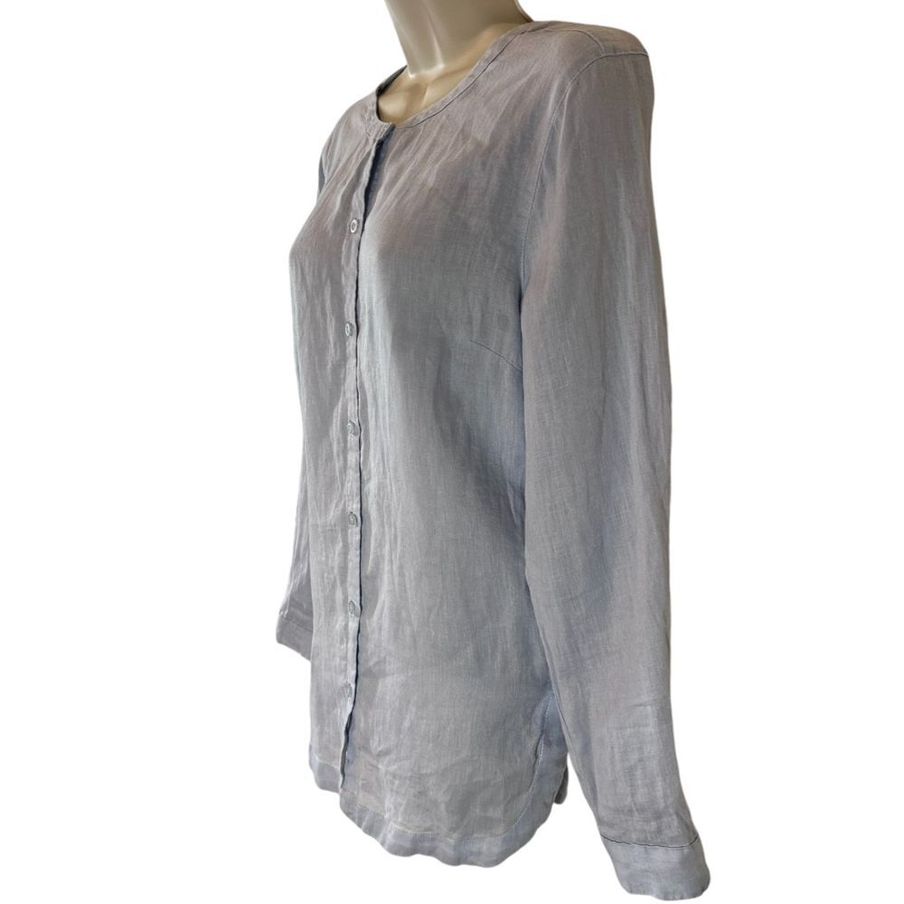 Peck & Peck Light Gray 100% Linen Button Down Shirt Side Tie Detail - Haute Poppy