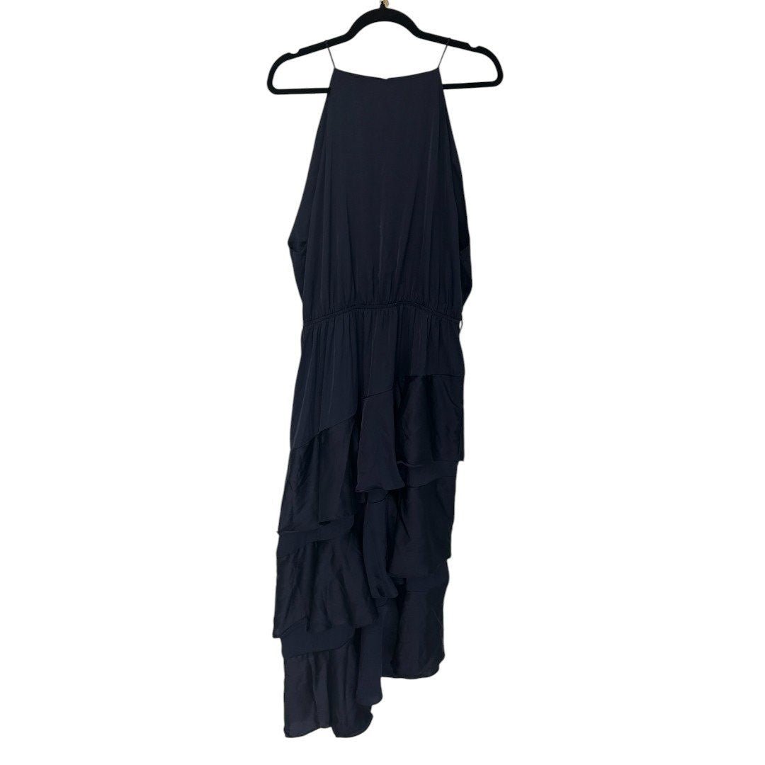 Petal and Pup Seychelles Navy Blue Ruffle Tiered Midi - Haute Poppy