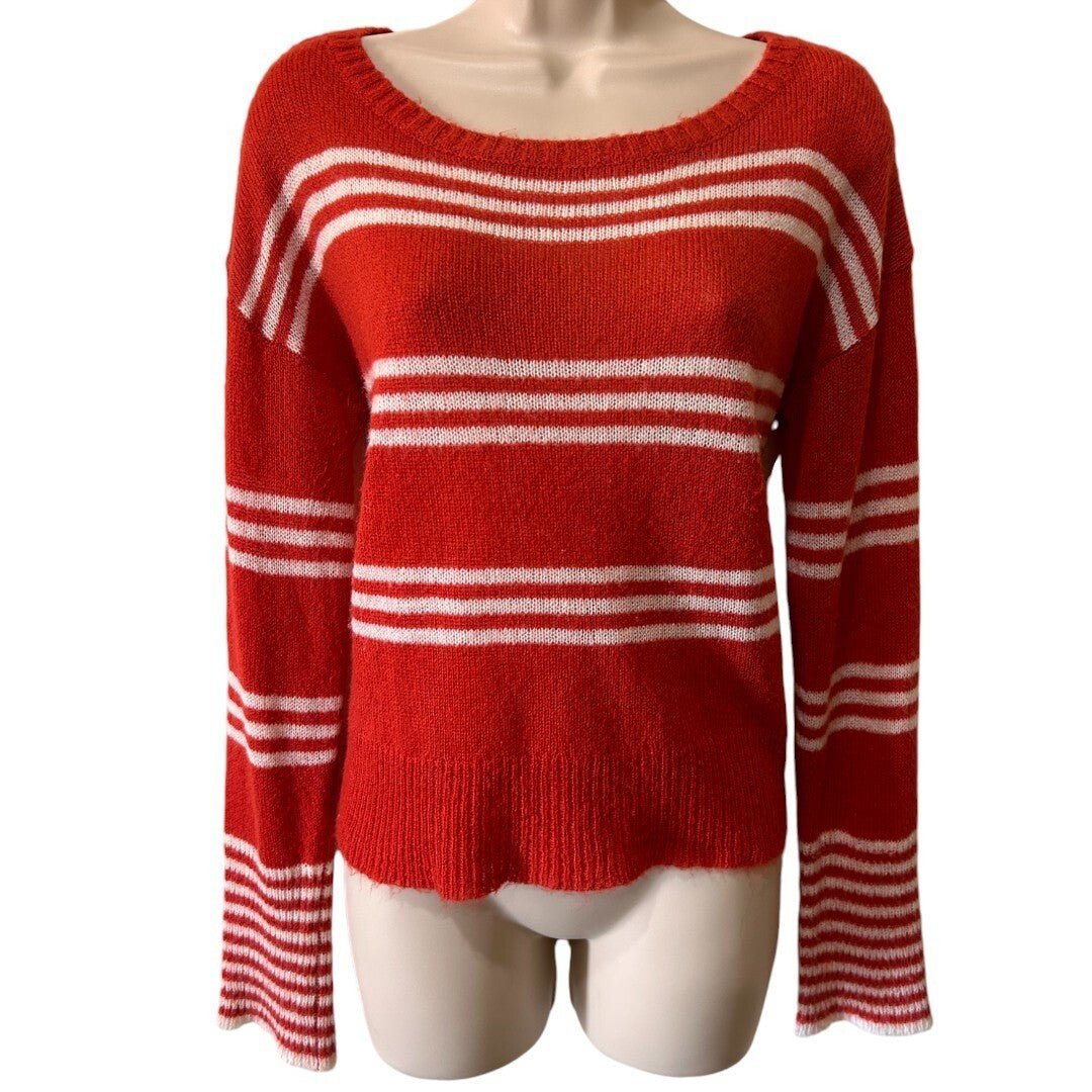 Press Striped Knit Sweater Orange White Long Sleeve Casual Pullover - Haute Poppy