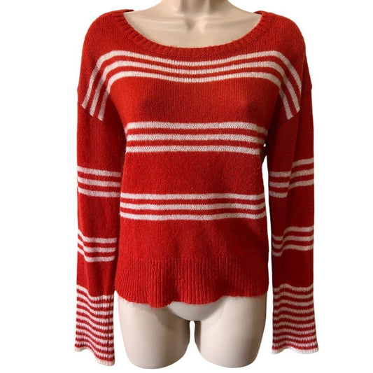 Press Striped Knit Sweater Orange White Long Sleeve Casual Pullover - Haute Poppy