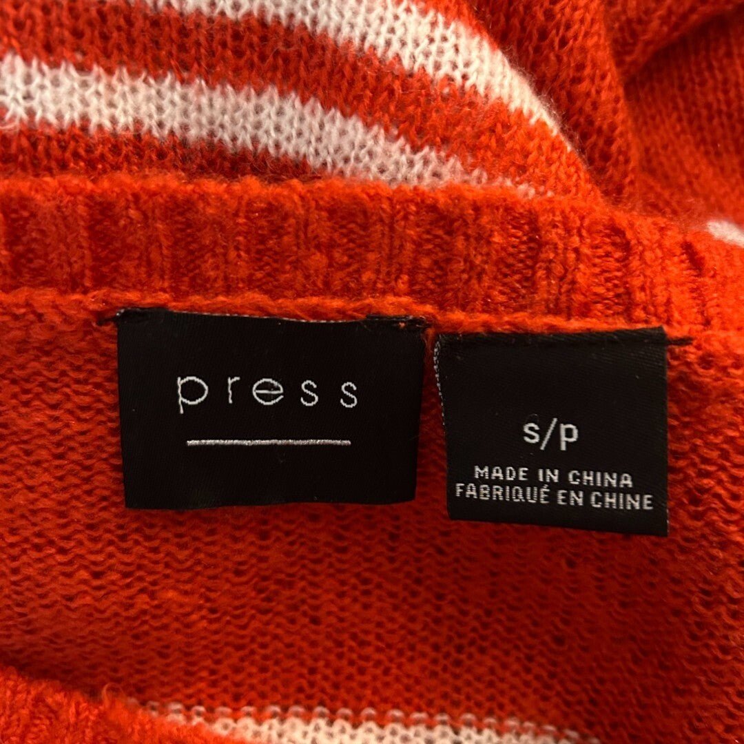 Press Striped Knit Sweater Orange White Long Sleeve Casual Pullover - Haute Poppy