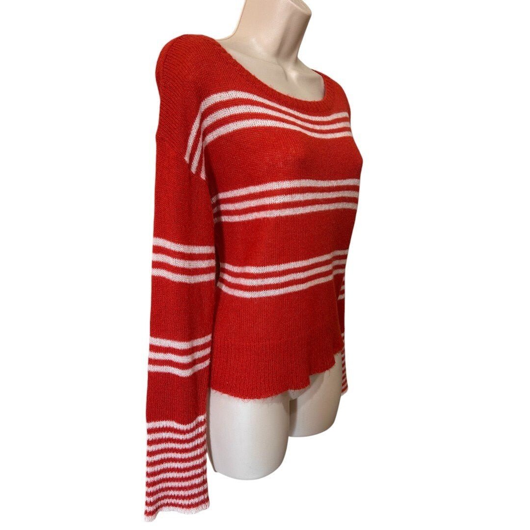 Press Striped Knit Sweater Orange White Long Sleeve Casual Pullover - Haute Poppy