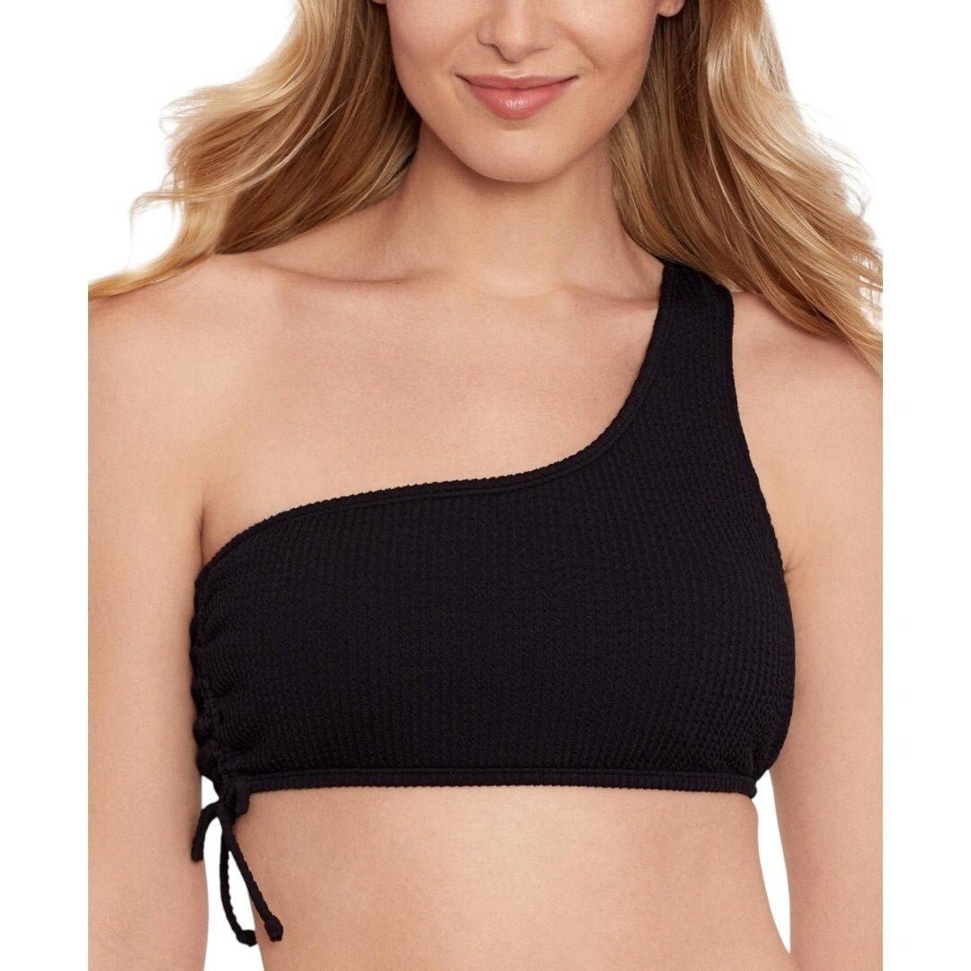 Salt + Cove Juniors' Solid 1 - Shoulder Swim Top with Tie Black - Haute Poppy