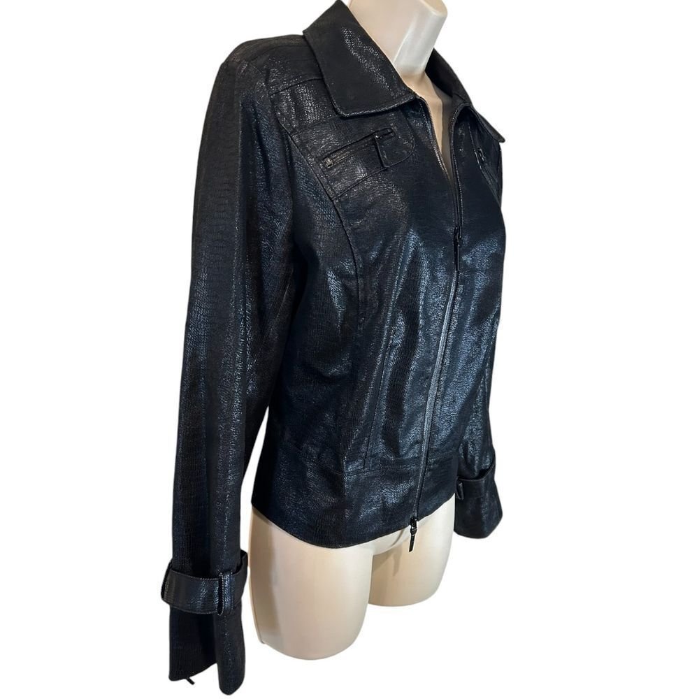 Spanner Metallic Black Zip - Up Jacket with Buckle Cuffs - Haute Poppy