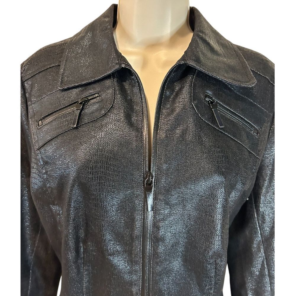 Spanner Metallic Black Zip - Up Jacket with Buckle Cuffs - Haute Poppy
