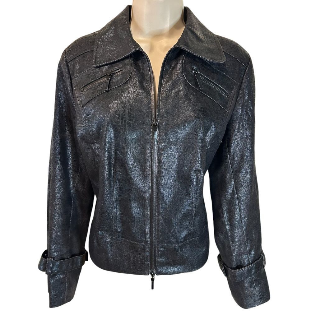 Spanner Metallic Black Zip - Up Jacket with Buckle Cuffs - Haute Poppy