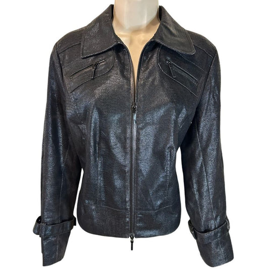 Spanner Metallic Black Zip - Up Jacket with Buckle Cuffs - Haute Poppy