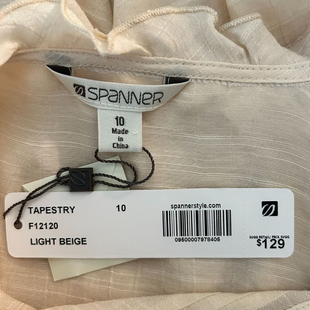 Spanner Tapestry Light Beige Ruffled Collar Blouse Elegant Long Sleeve Top - Haute Poppy