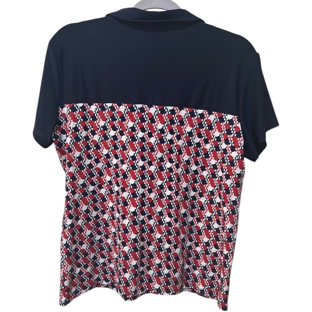 Sport Haley Golf Polo Shirt Geometric Pattern Quarter Zip Navy Red White - Haute Poppy