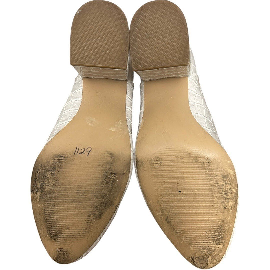 Steve Madden Rookie Pointed Toe Block Heel Ankle Boots Cream Faux Croc Bootie 8M - Haute Poppy