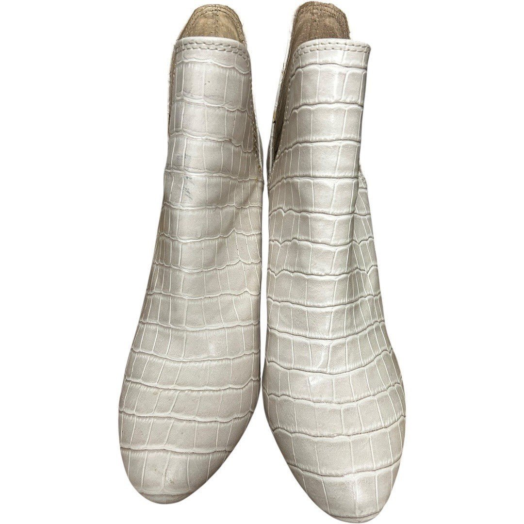 Steve Madden Rookie Pointed Toe Block Heel Ankle Boots Cream Faux Croc Bootie 8M - Haute Poppy