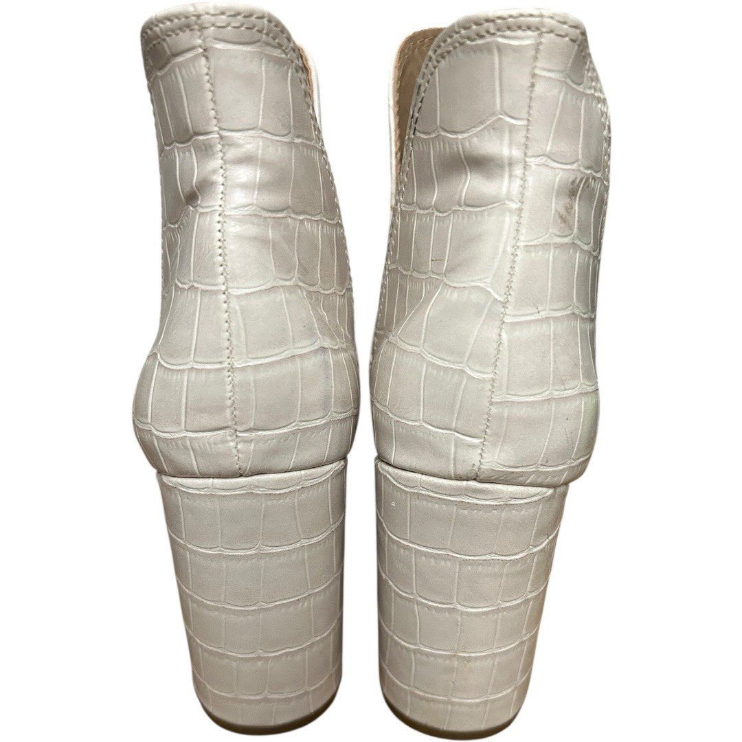 Steve Madden Rookie Pointed Toe Block Heel Ankle Boots Cream Faux Croc Bootie 8M - Haute Poppy