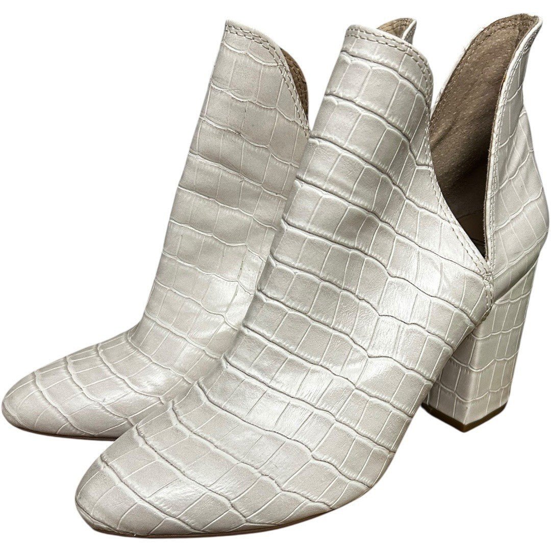 Steve Madden Rookie Pointed Toe Block Heel Ankle Boots Cream Faux Croc Bootie 8M - Haute Poppy