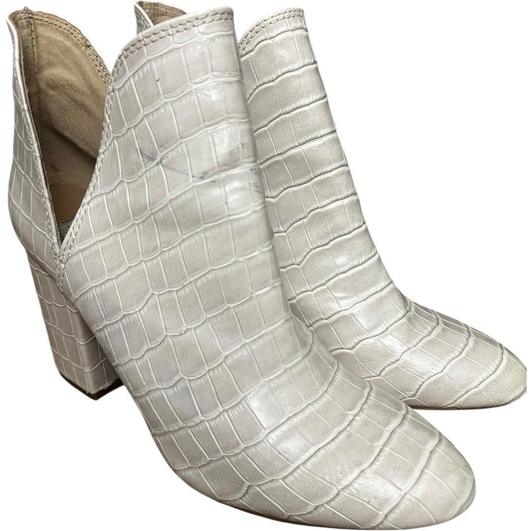 Steve Madden Rookie Pointed Toe Block Heel Ankle Boots Cream Faux Croc Bootie 8M - Haute Poppy