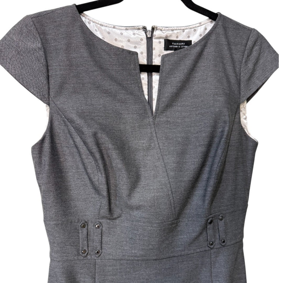 Tahari Arthur S. Levine Sheath Dress V - Neck Career Workwear Gray - Haute Poppy