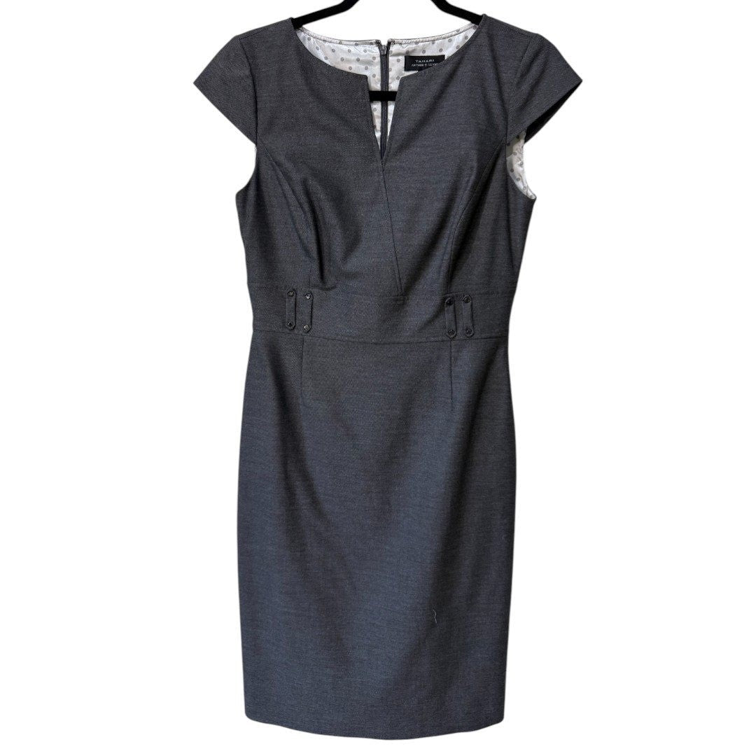 Tahari Arthur S. Levine Sheath Dress V - Neck Career Workwear Gray - Haute Poppy