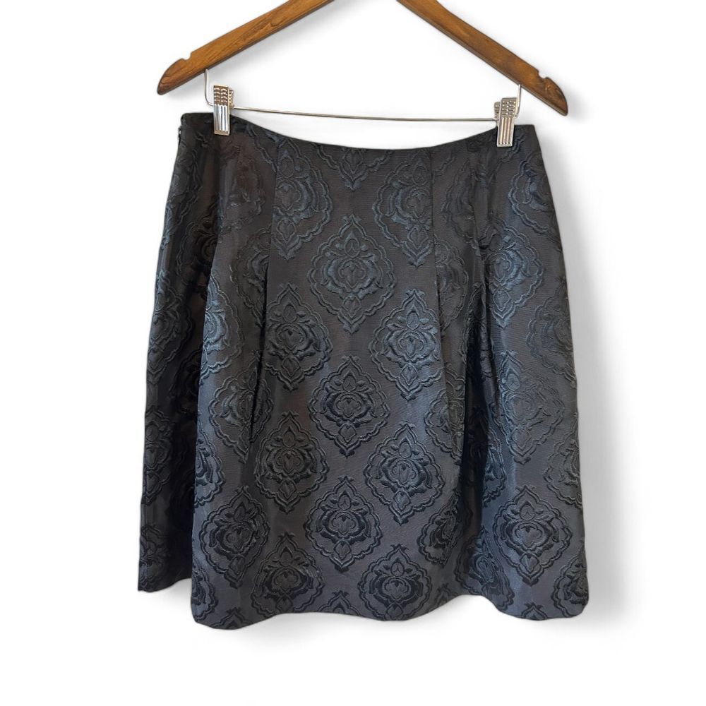 Talbots Petite Black Jacquard Damask Skirt - Haute Poppy