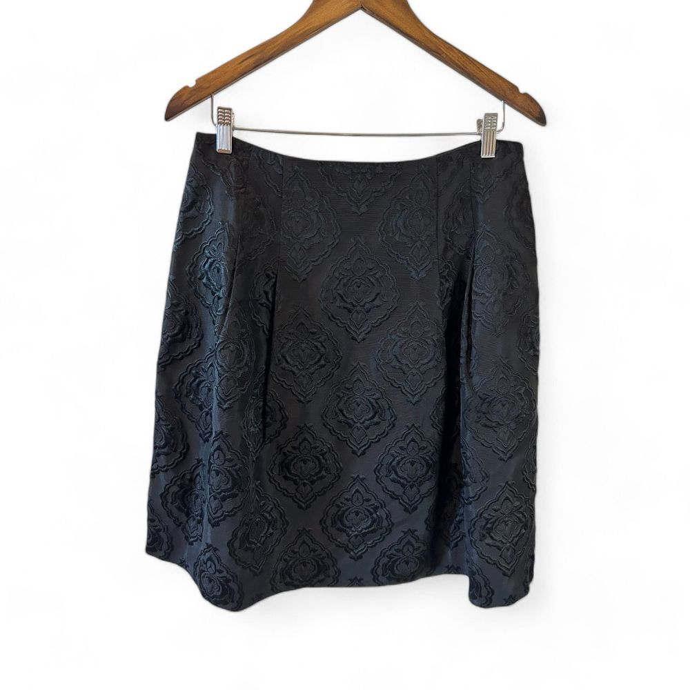 Talbots Petite Black Jacquard Damask Skirt - Haute Poppy