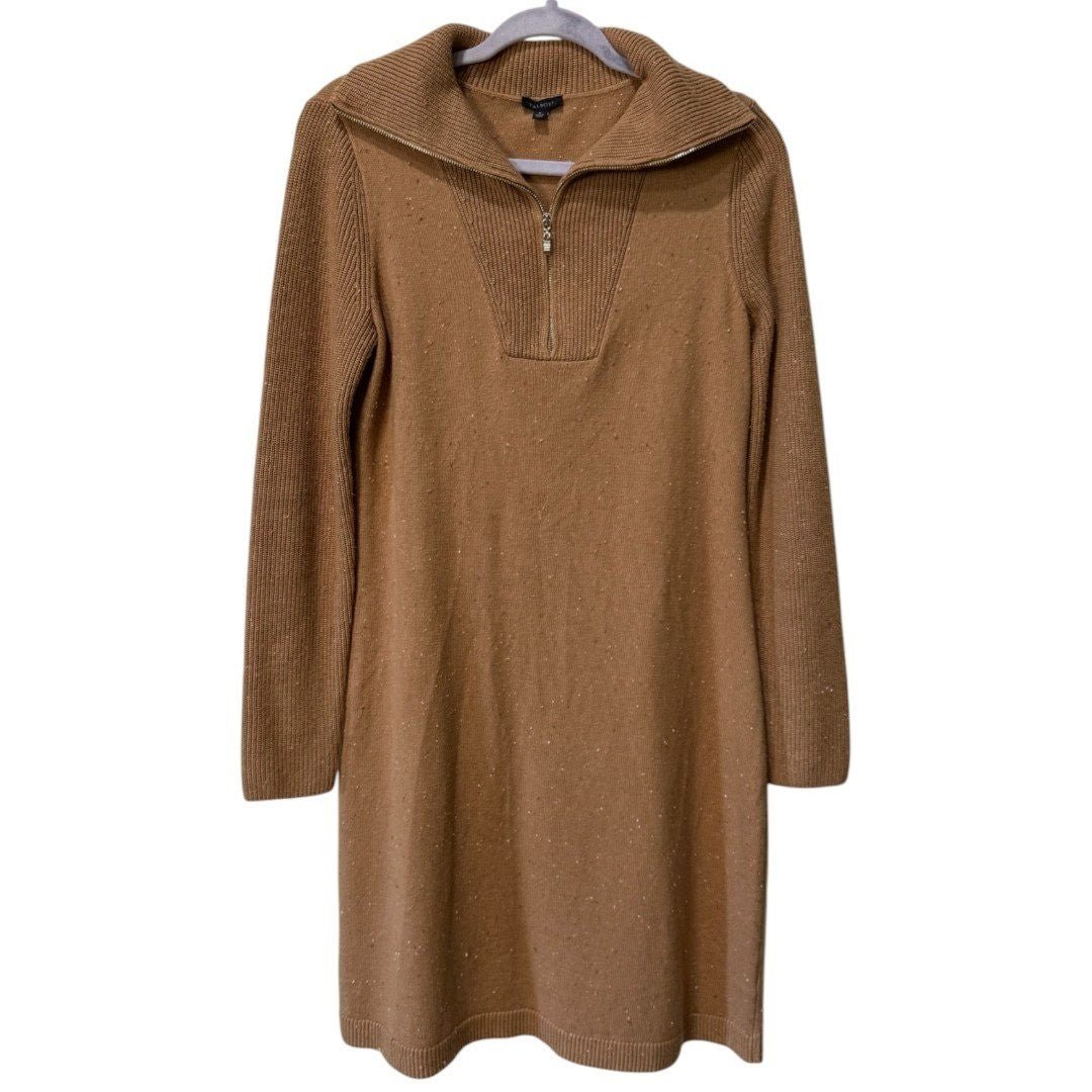 Talbots Sweater Dress Knit Pullover 1/2 Zip Collared Long Sleeve - Haute Poppy