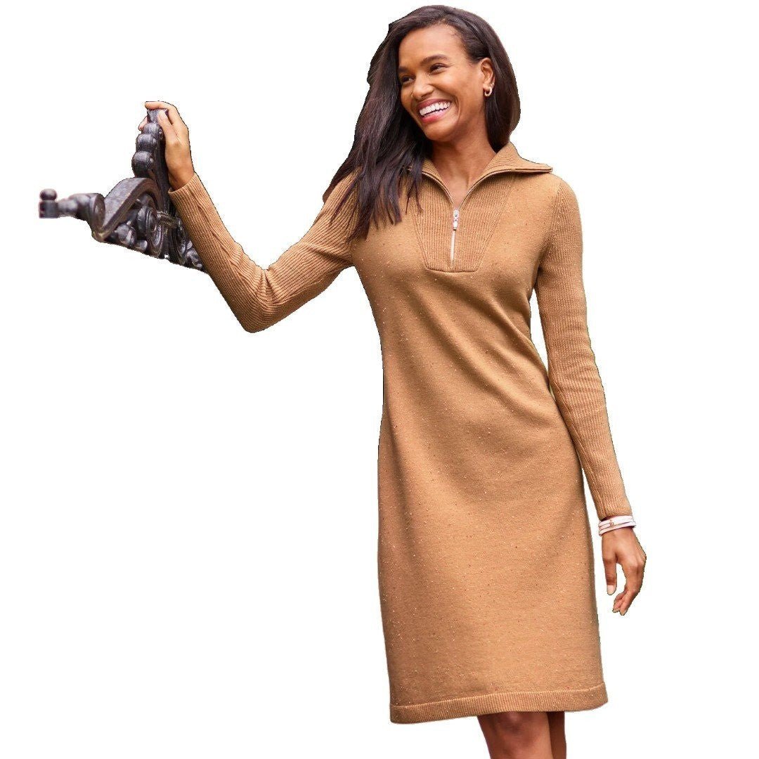 Talbots Sweater Dress Knit Pullover 1/2 Zip Collared Long Sleeve - Haute Poppy