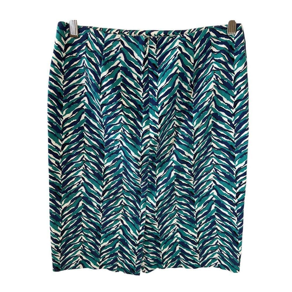 Talbots Teal Navy Zebra Print Pencil Skirt Women's Office Wear - Haute Poppy