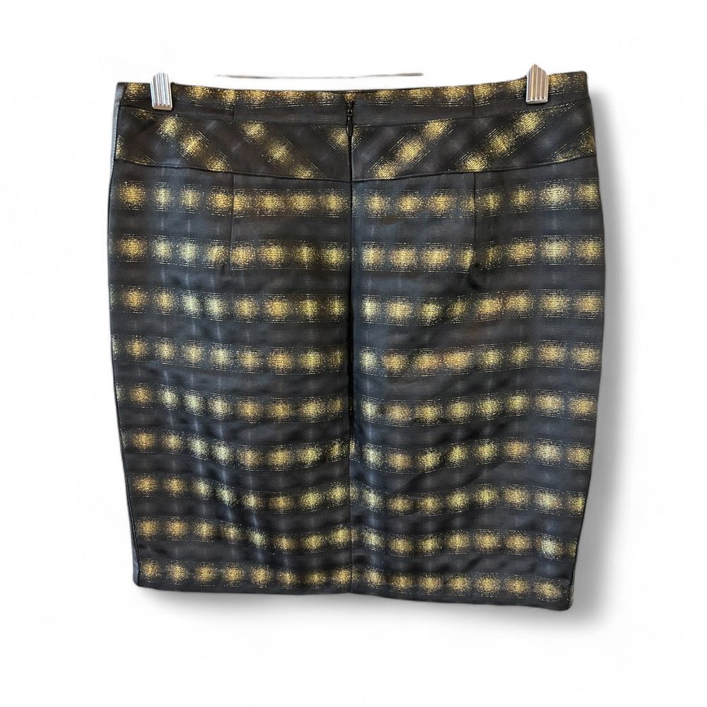 The Limited Metallic Striped Pencil Skirt Gold Black Evening Cocktail - Haute Poppy