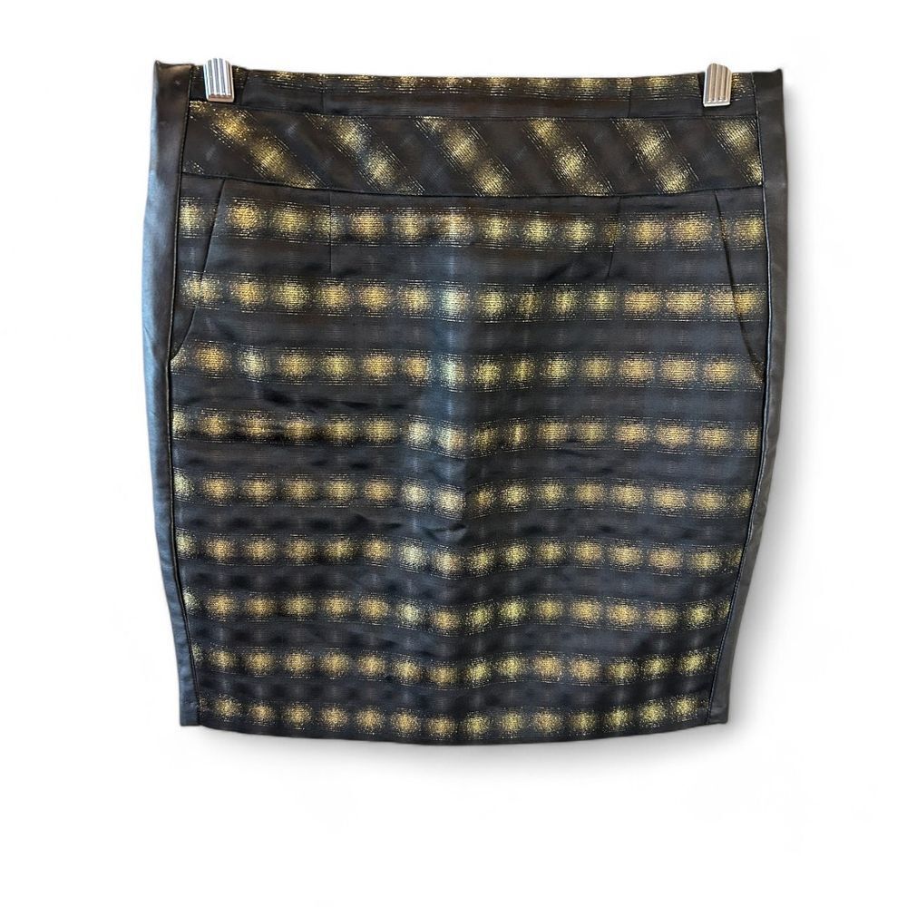 The Limited Metallic Striped Pencil Skirt Gold Black Evening Cocktail - Haute Poppy