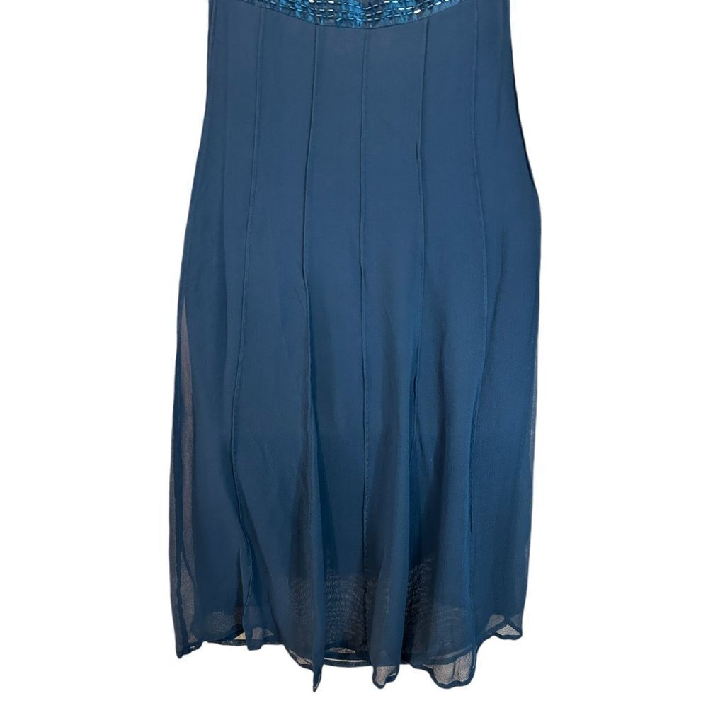 Un Deux Trois Elegant Navy Blue Silk Cocktail Dress with Beaded Straps US XL - Haute Poppy