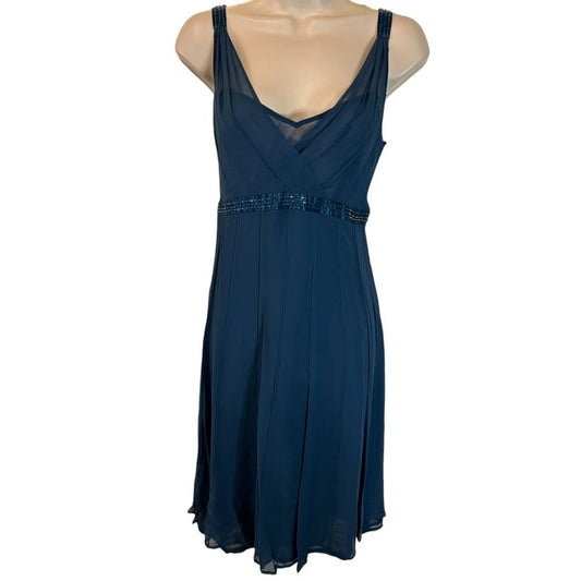 Un Deux Trois Elegant Navy Blue Silk Cocktail Dress with Beaded Straps US XL - Haute Poppy